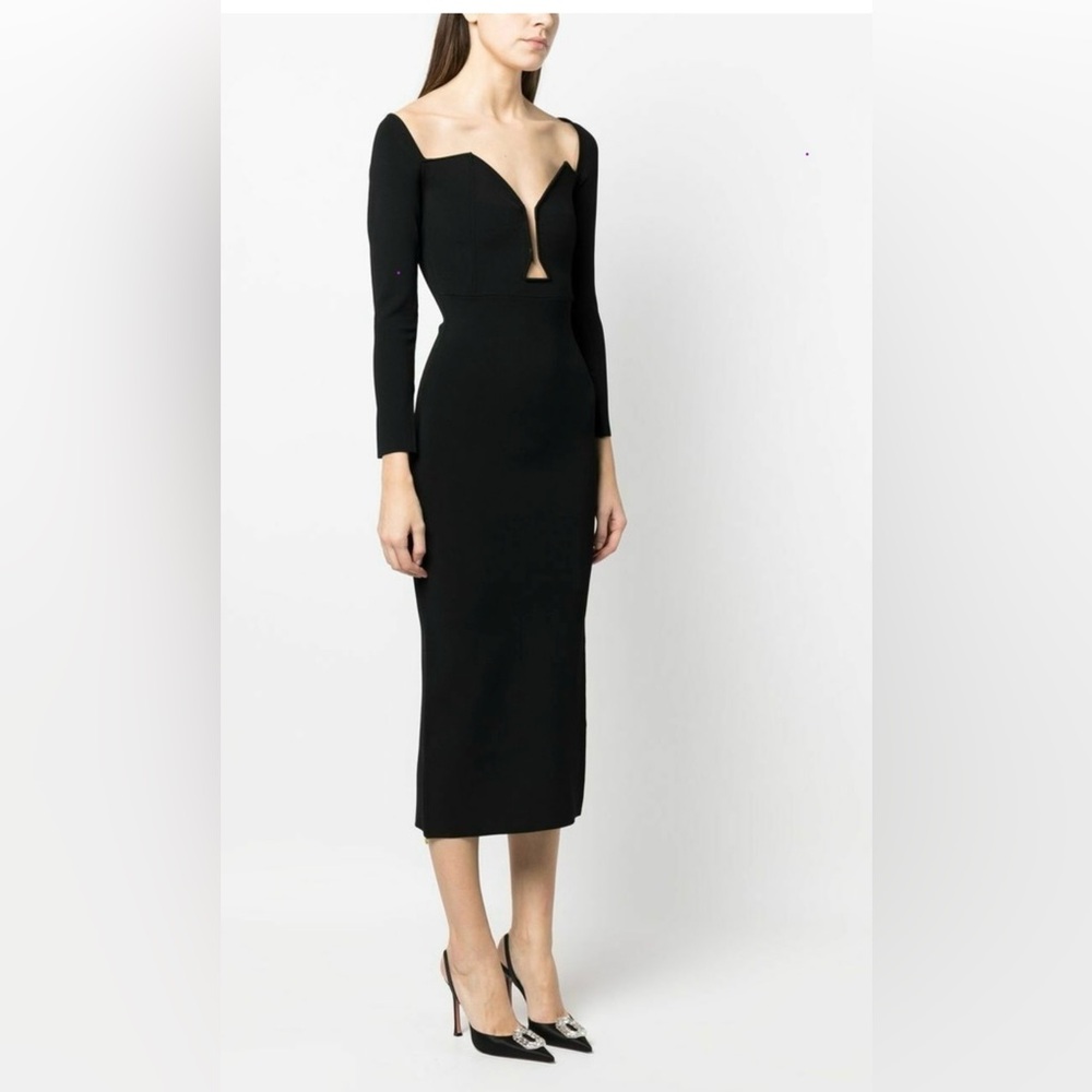 ROLAND MOURET - Off-shoulder Cut-out Knit Midi Dress